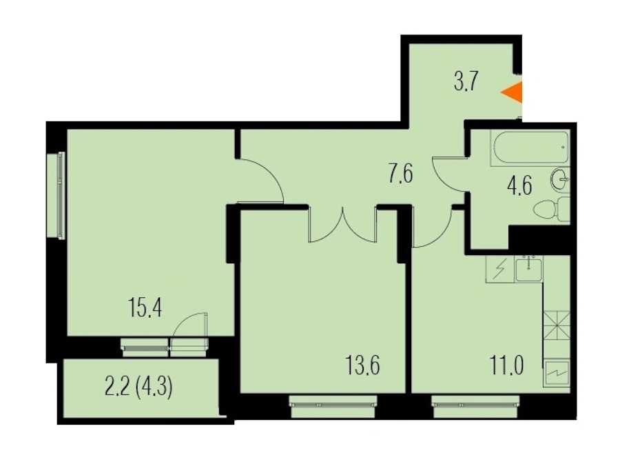 Двухкомнатная квартира в : площадь 58.8 м2 , этаж: 19 – купить в Санкт-Петербурге
